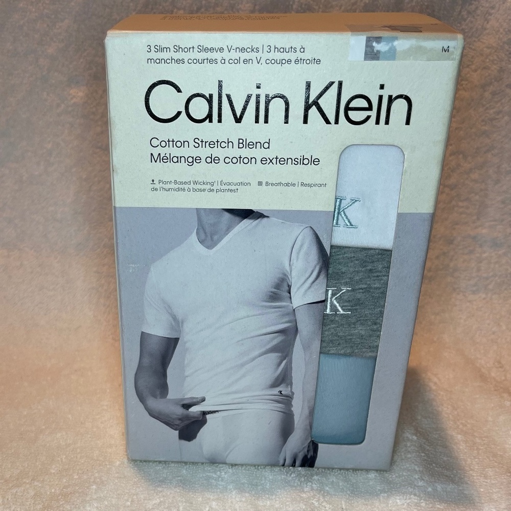 Calvin Klein Slim V Neck Undershirts Medium 3 Pack White Grey Blue
